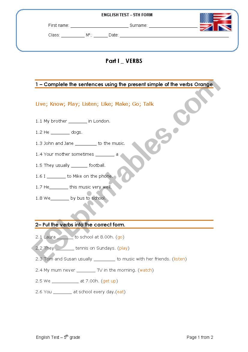 Verbs and adverbs worksheet