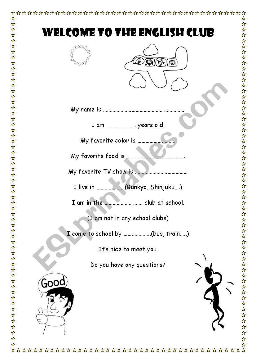 Beginner´s self introduction - ESL worksheet by patsensei