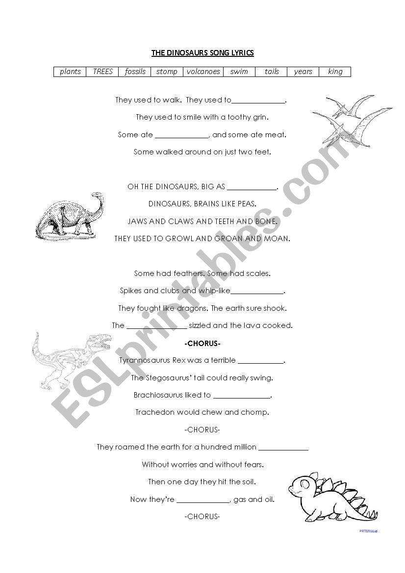 lyrics dinosaurs worksheet