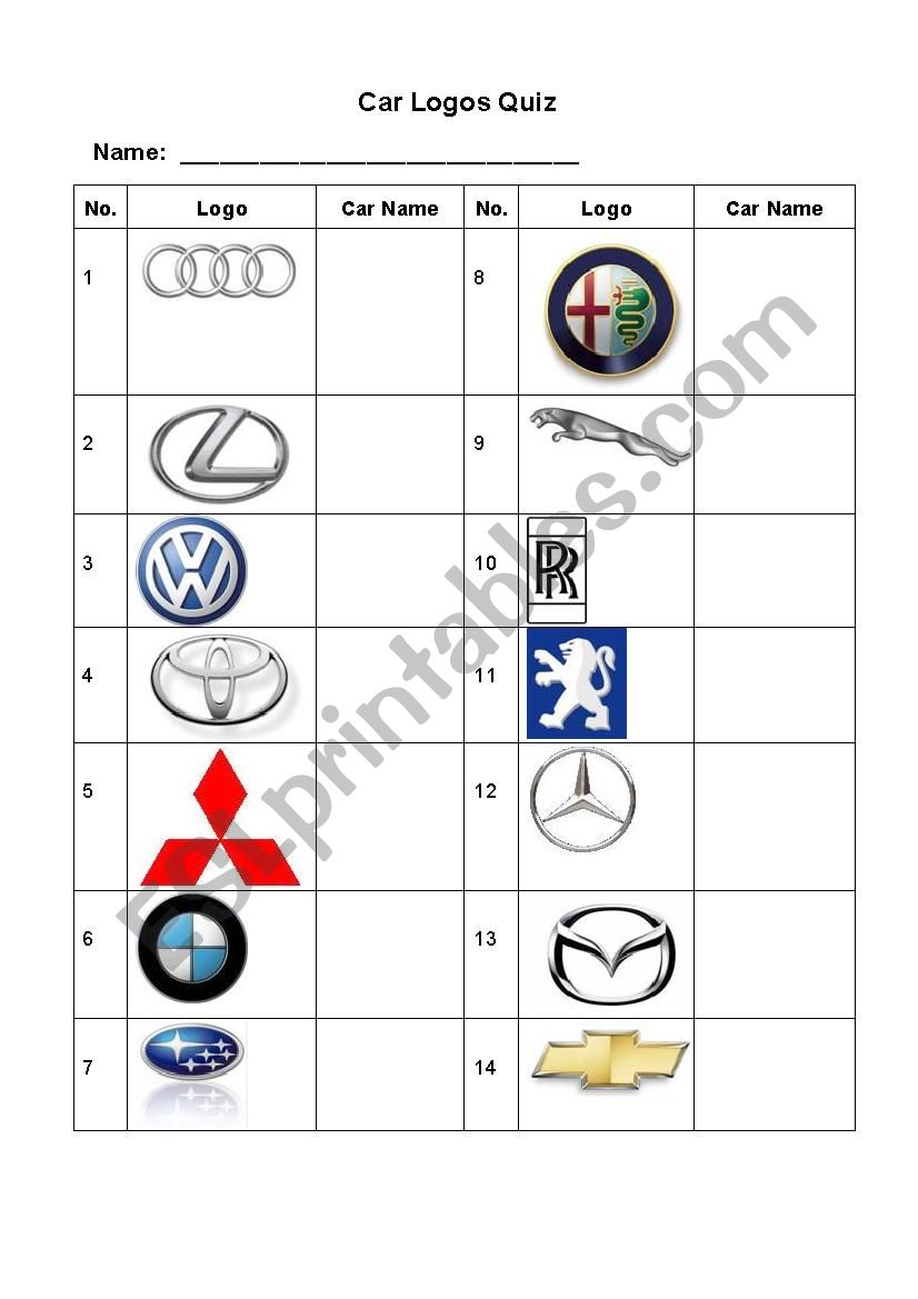 Car Logos Quiz - ESL worksheet by Renda
