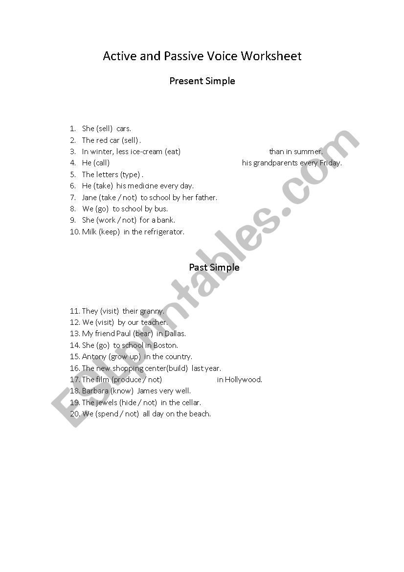 Active and Passive Voice Worksheet