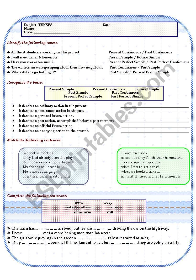 TENSES worksheet