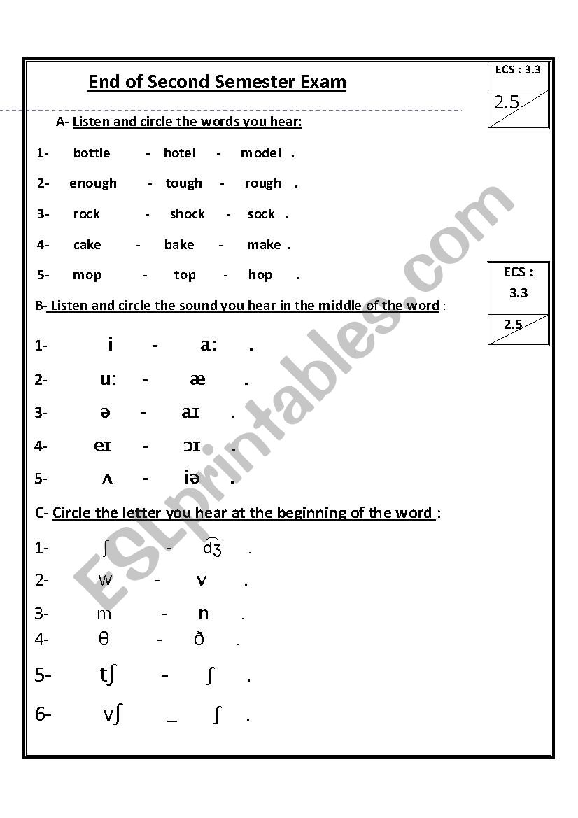 Secondary stage exam  worksheet