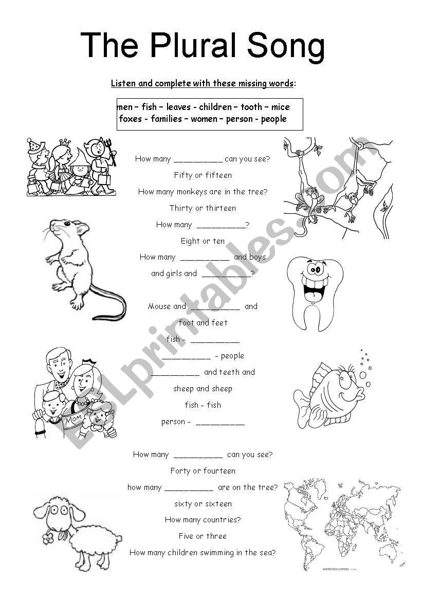 Song: The Plural Song worksheet