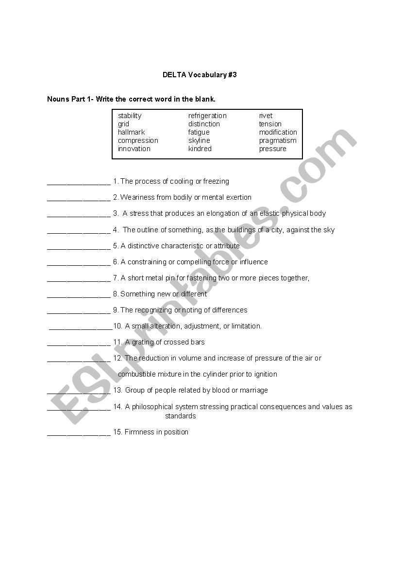 Deltas Key to the Next Generation TOEFL Test Reading 3 Vocabulary Test