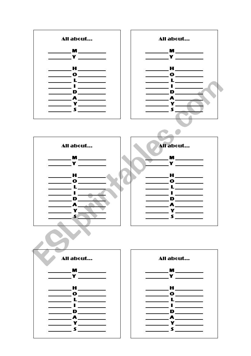 holidays worksheet