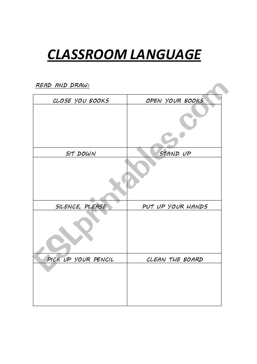 classroom language worksheet