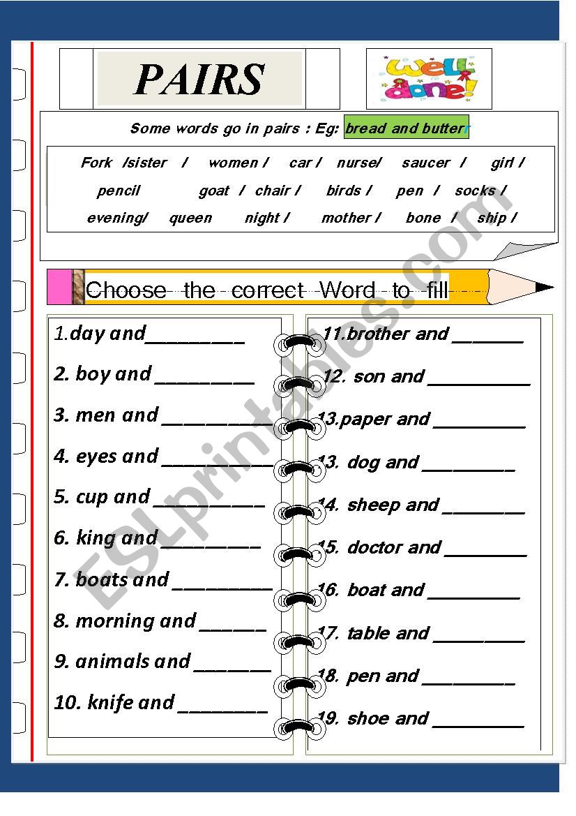 Words Pairs ESL Worksheet By Jhansi