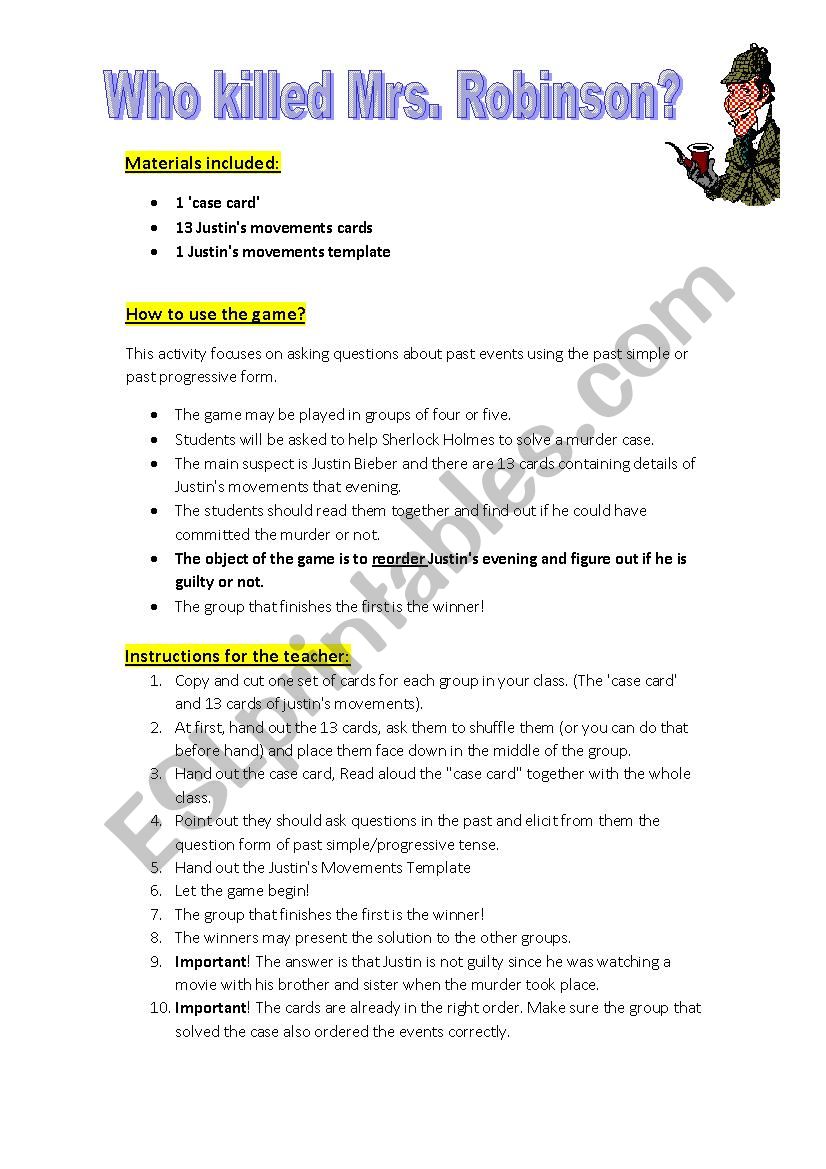 Past simple - Past continuous game. solving a murder case. - ESL worksheet  by neryas