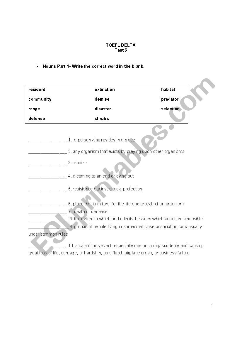 BARRONS TOEFL Reading Vocabulary Model Test 6