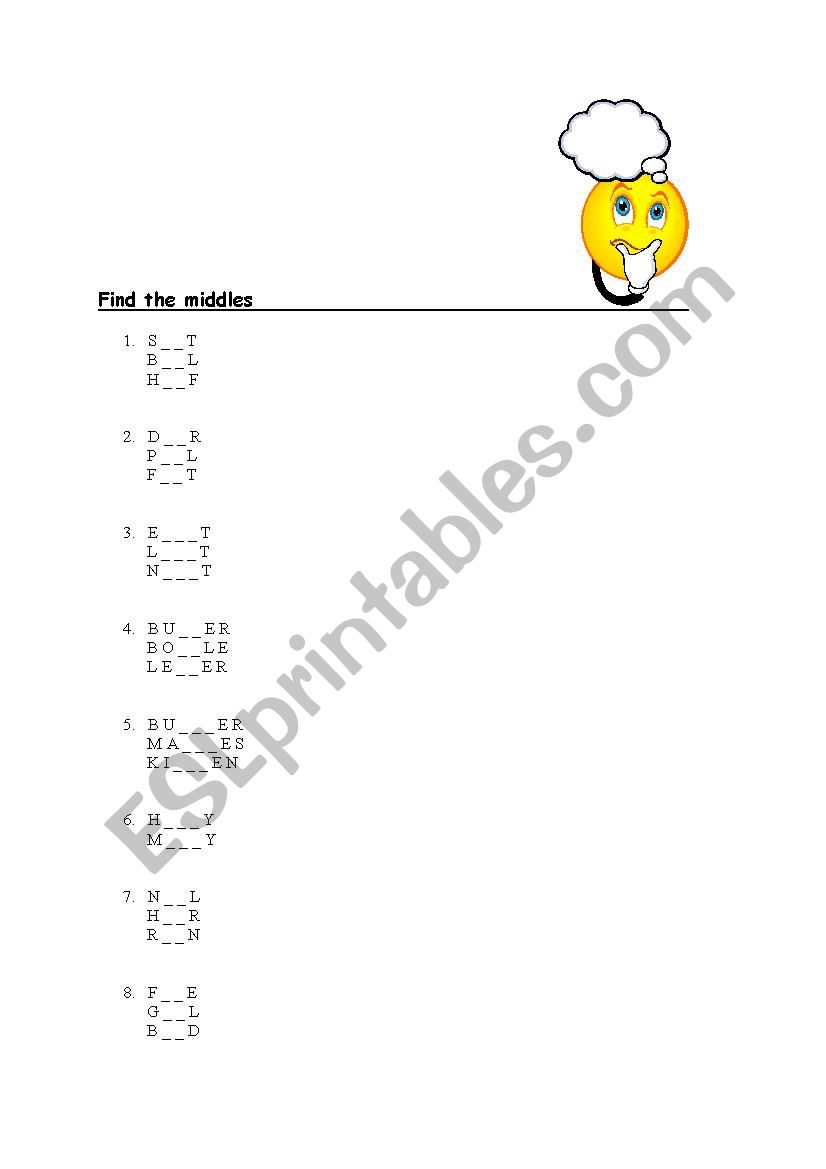 Find the middles worksheet