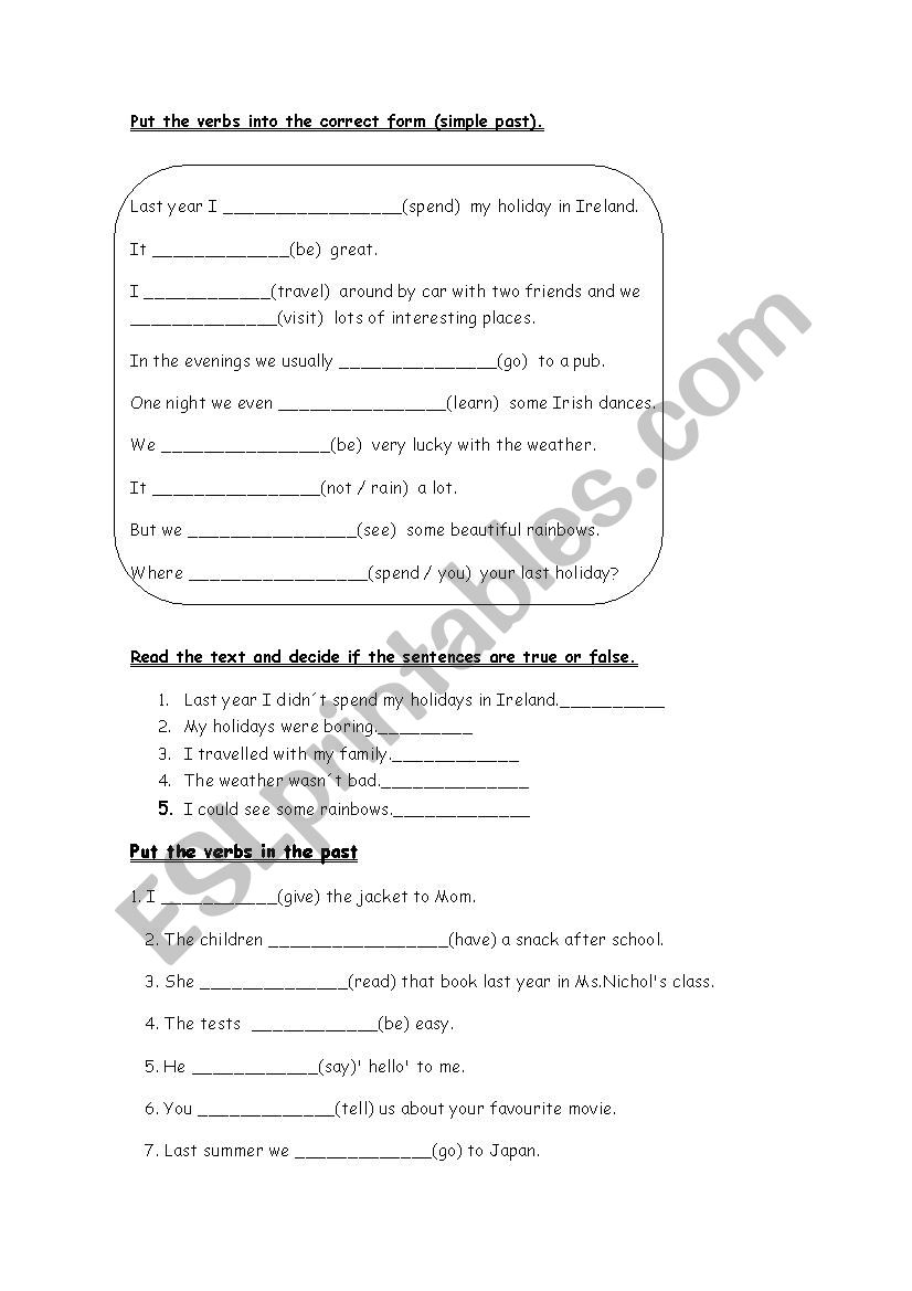 Verbs worksheet