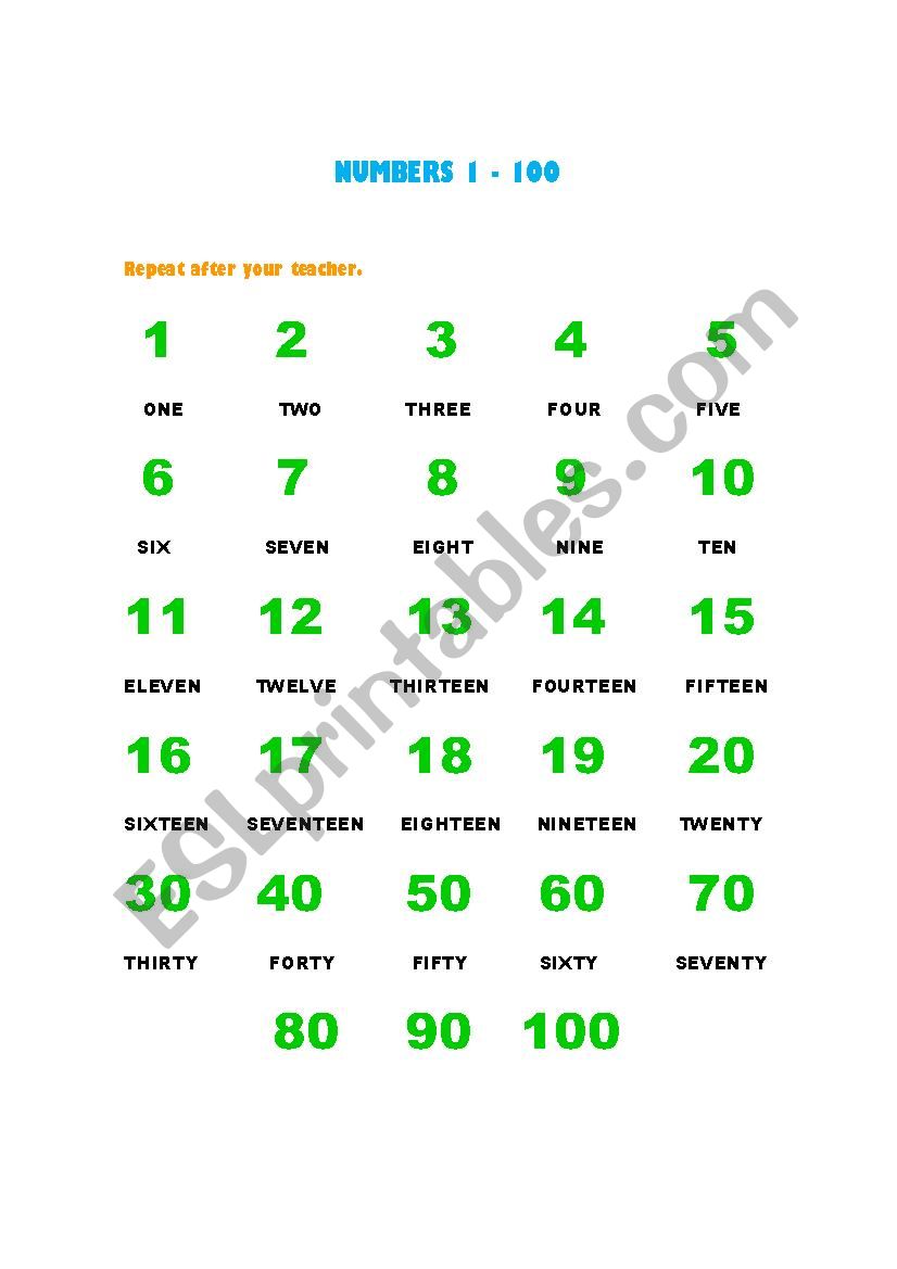 Numbers 1 - 100 worksheet