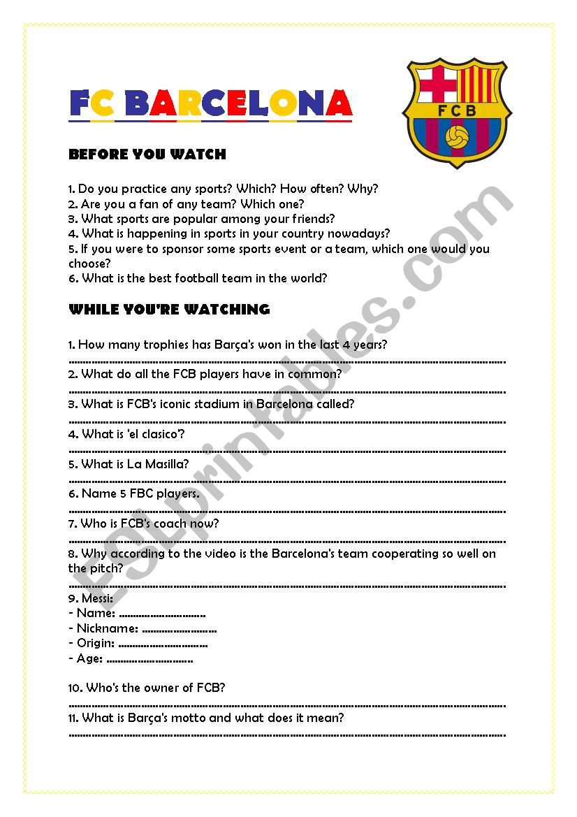 CBS 60 minutes - Futball Club Barcelona - Video Worksheet