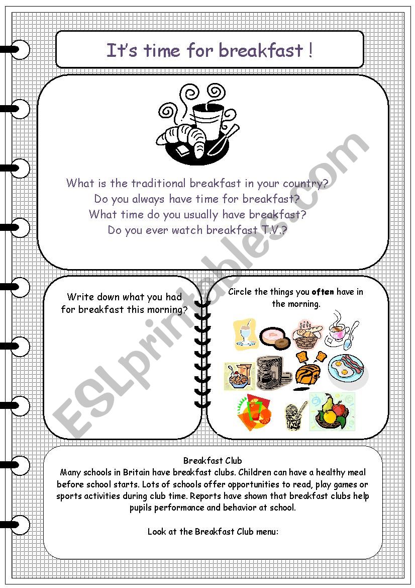 It´s time for breakfast - ESL worksheet by evinches