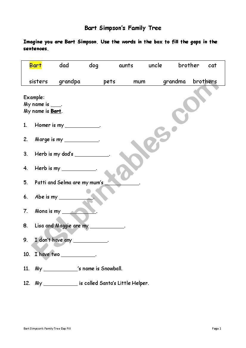 Bart Simpsons Family Tree Gap Fill