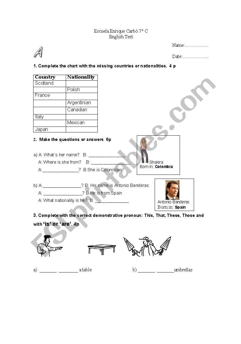 test worksheet