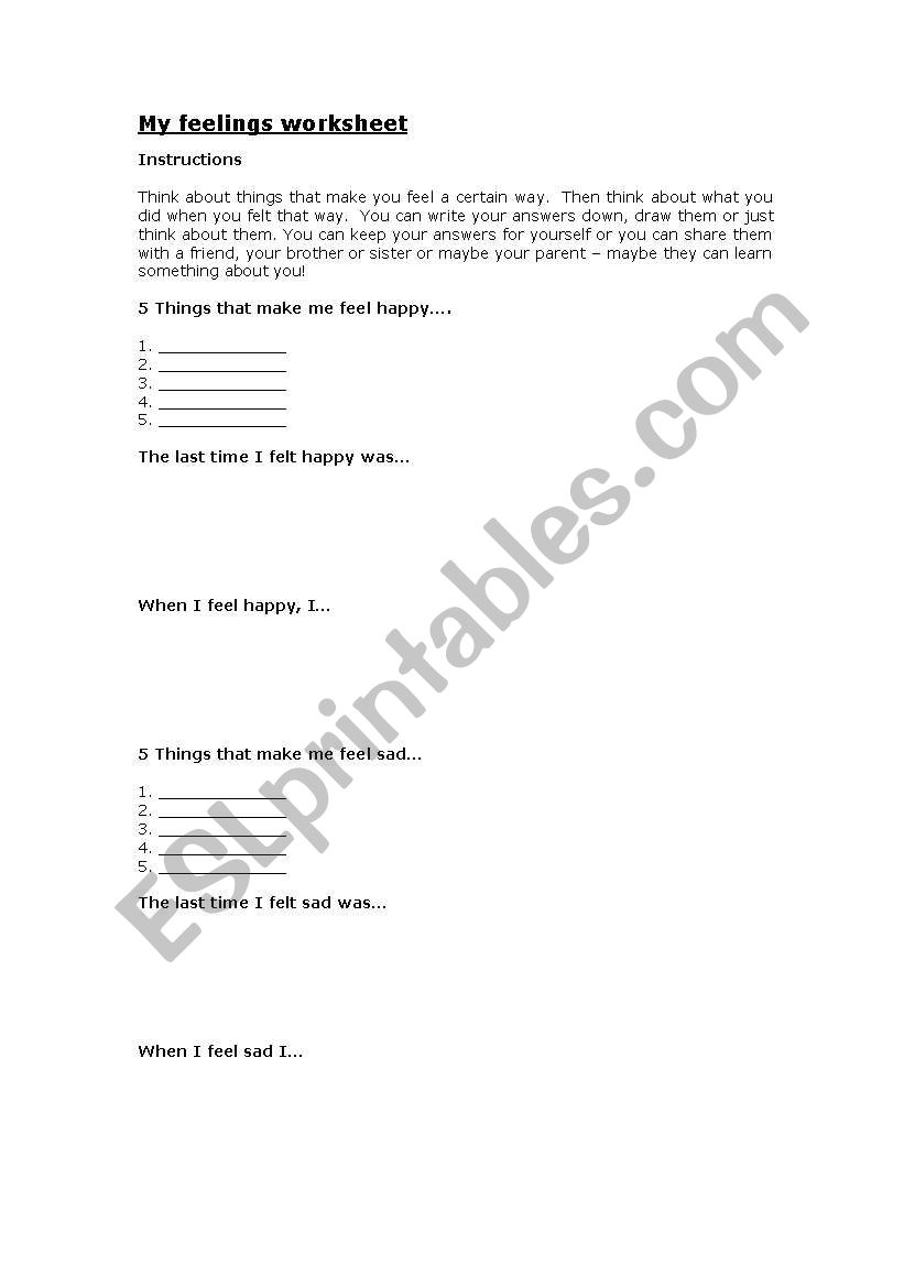 Feelings Worksheet worksheet