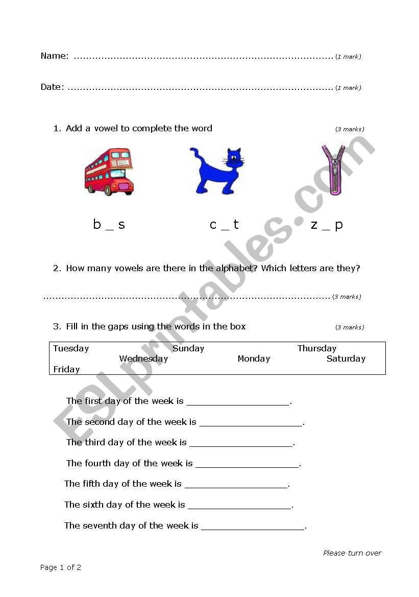 beginner test worksheet