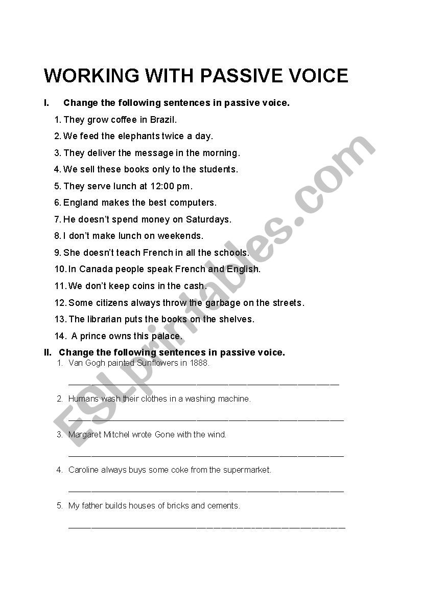 Working with passive voice worksheet