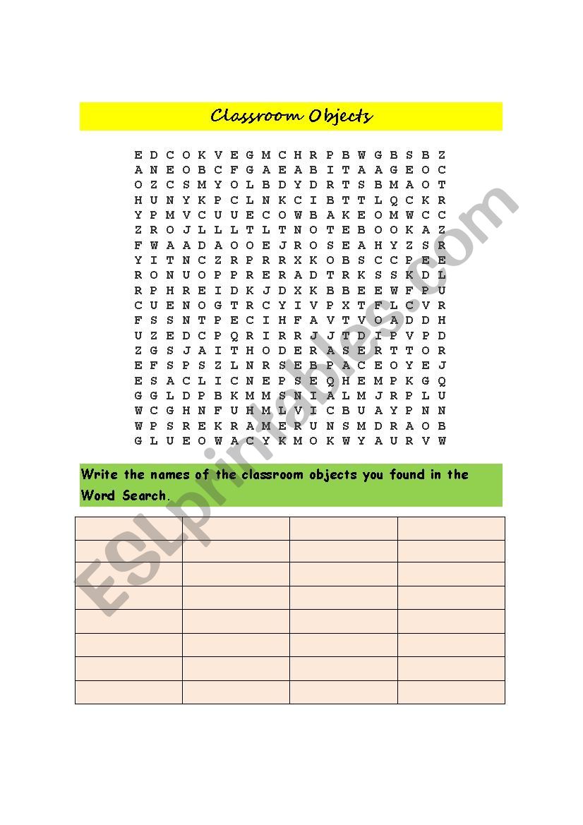 CLASSROOM OBJECTS worksheet