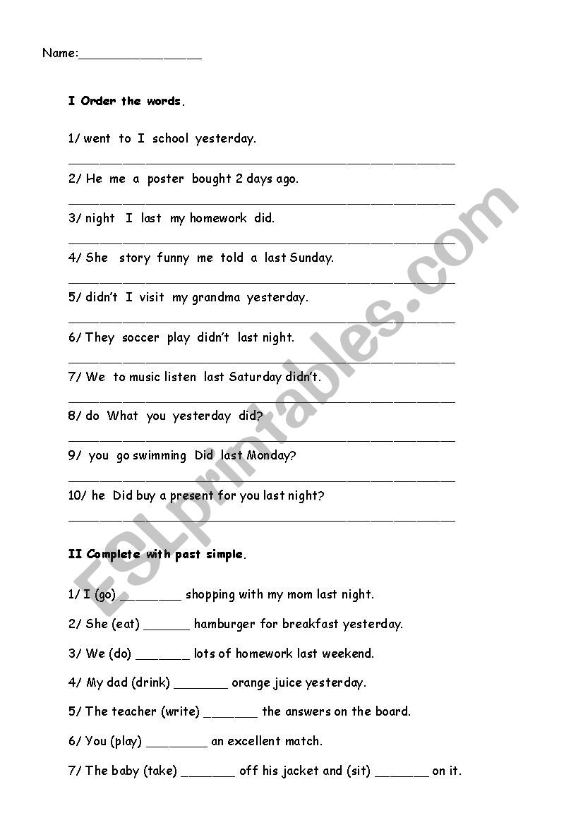 Simple Past Excercise worksheet