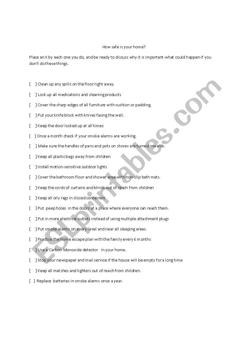 How Safe is Your Home? worksheet