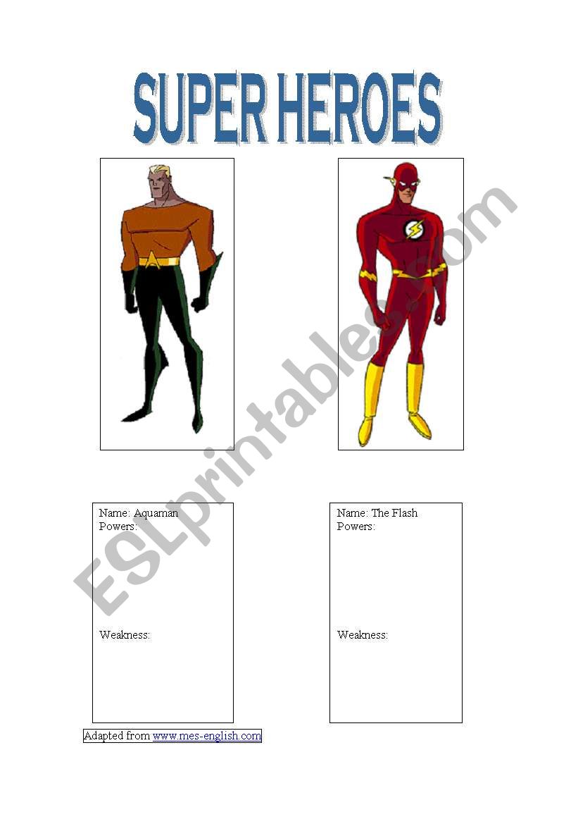 Superheroes worksheet