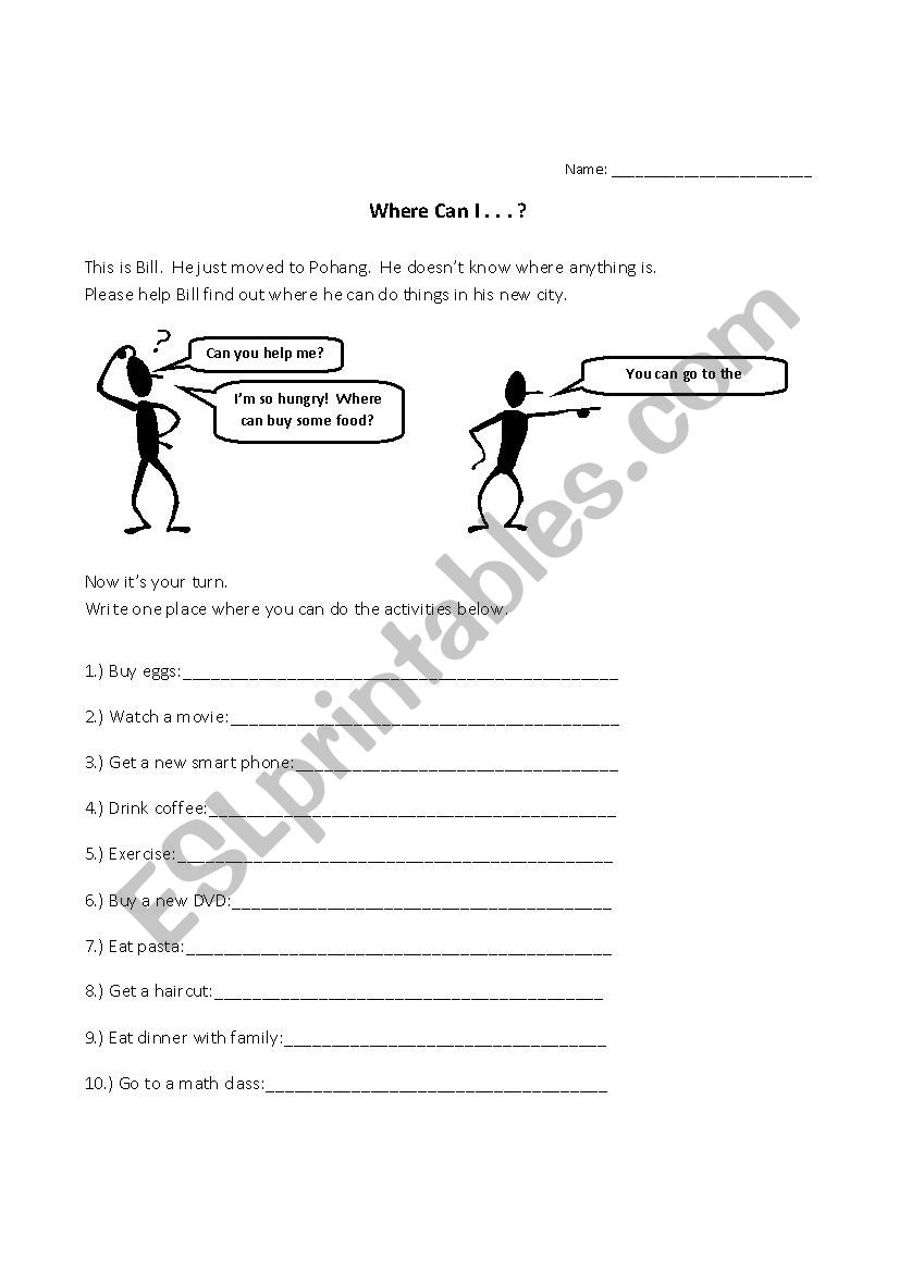 Where Can I . . . ? worksheet