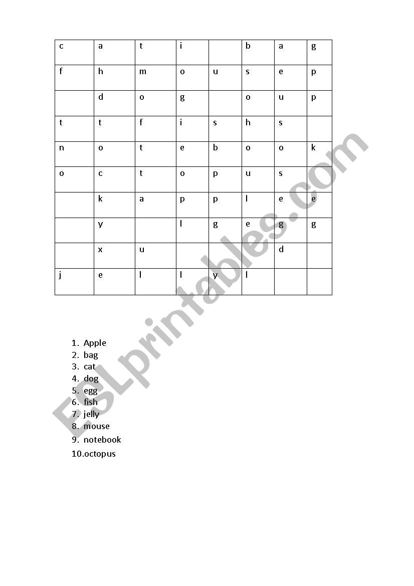 Crossword worksheet