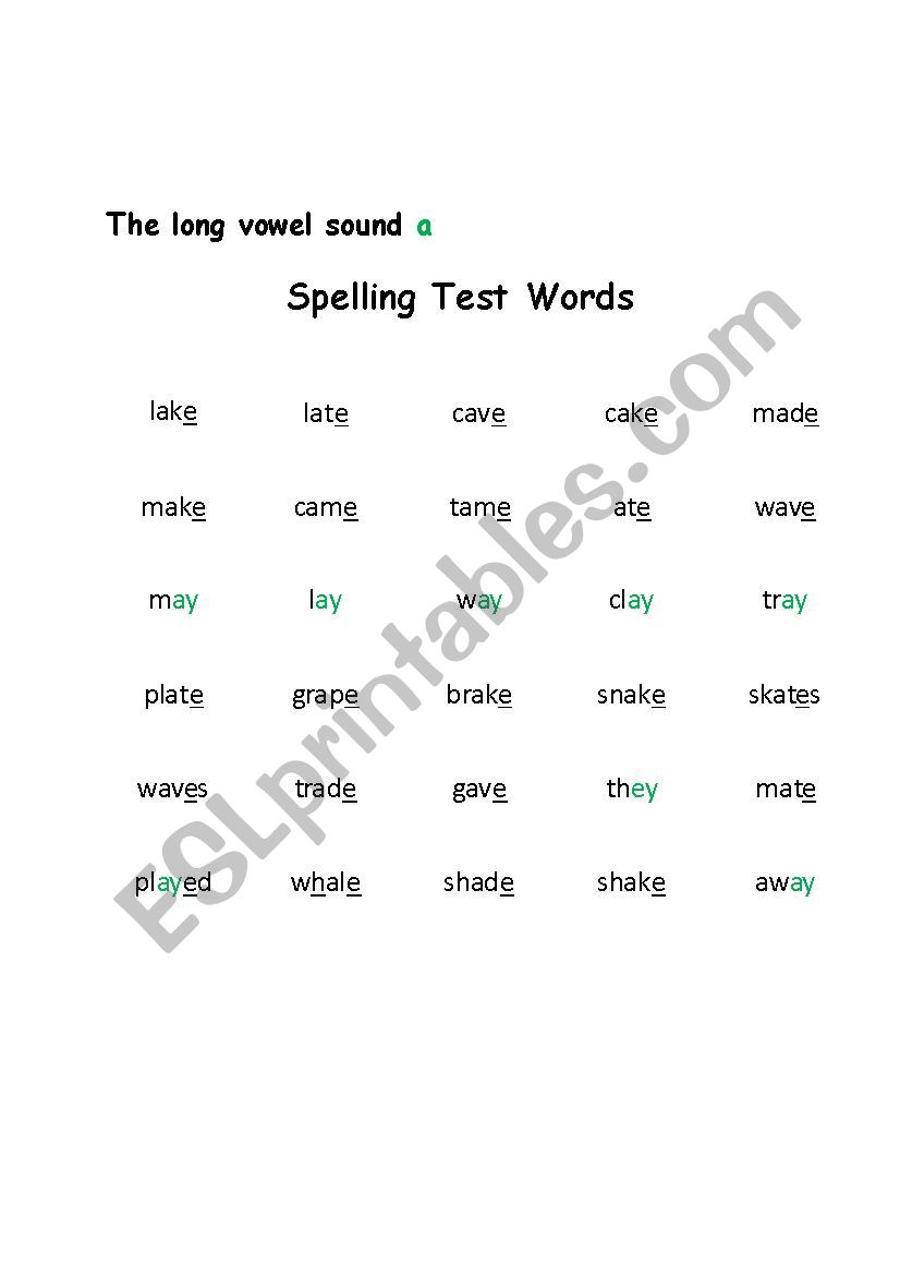 The a sound worksheet