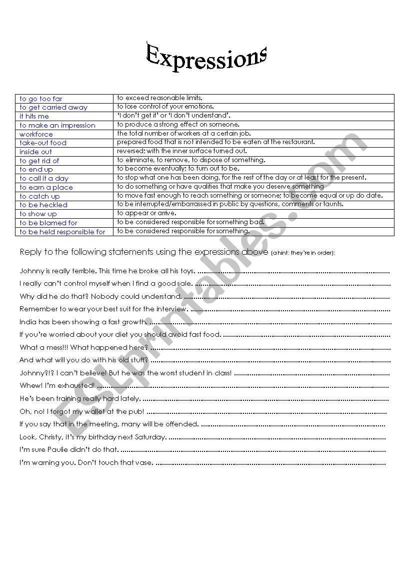 Expressions worksheet