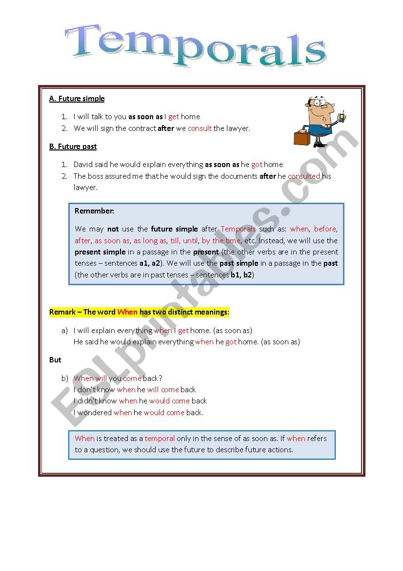 Temporals (future simple and future past) Rules+Exercises