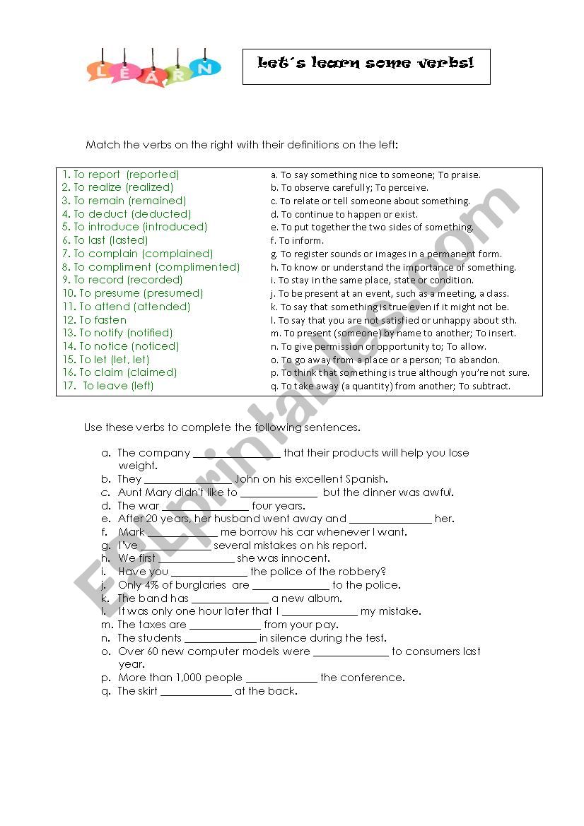 Lets learn some verbs! worksheet