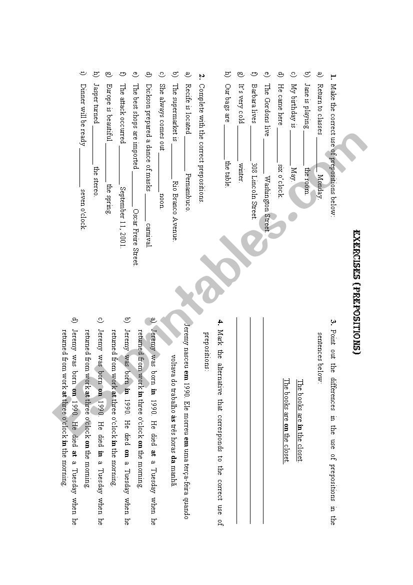 Exercice (prepositions) worksheet