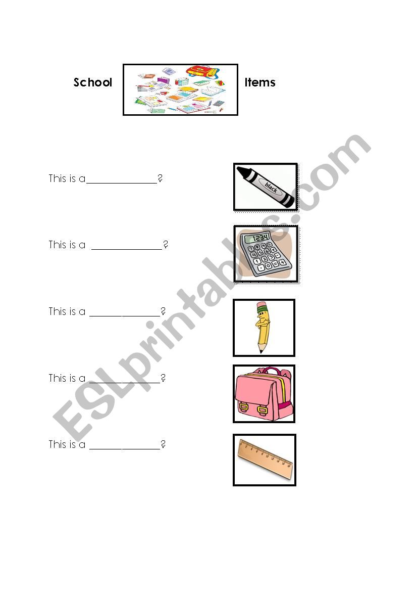 School Items worksheet