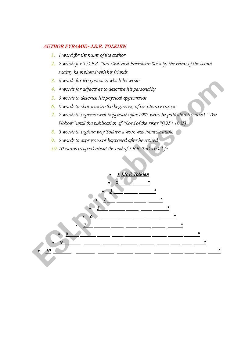 Tolkien-author pyramid worksheet