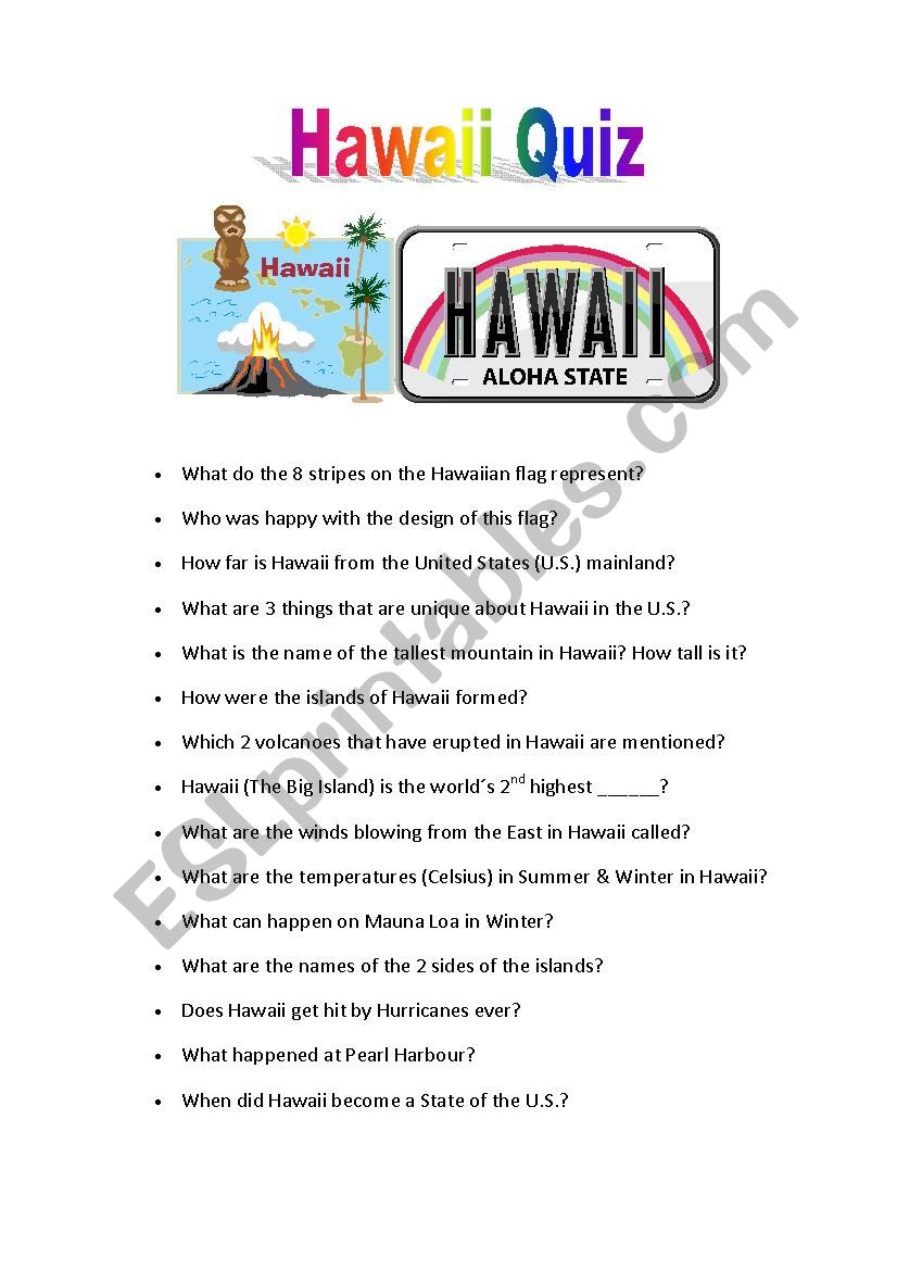 Hawaii Trivia Printable