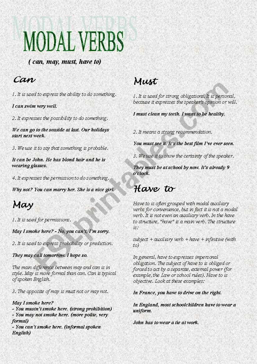 Modal verbs worksheet