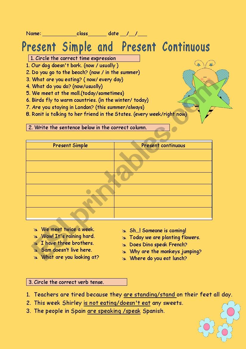 The present tense worksheet