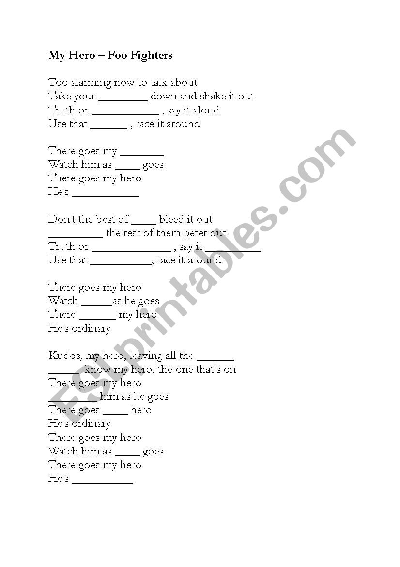 Foo Fighters - My Hero Lyrics and Chords, PDF