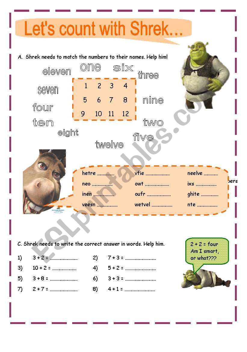 Count with Shrek worksheet