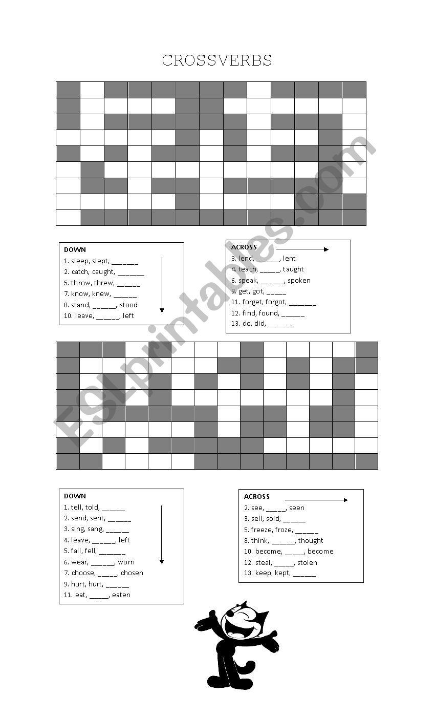 Crossword puzzle with verbs worksheet