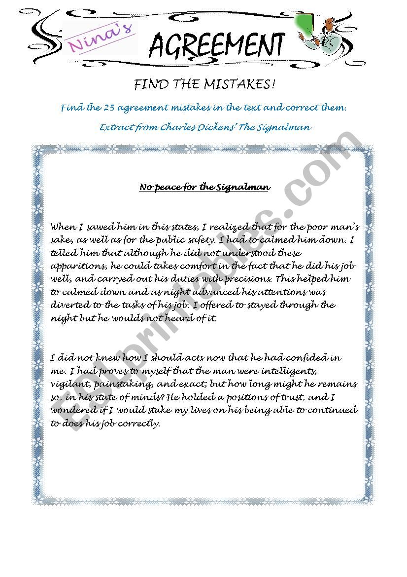 Agreement with Dickens 1 worksheet