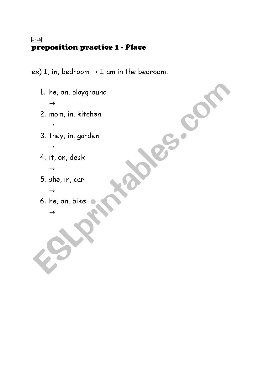 prepositions for place worksheet