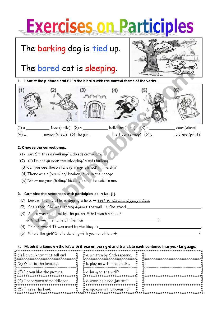 Exercises On Participle Part I ESL Worksheet By Lovedk12