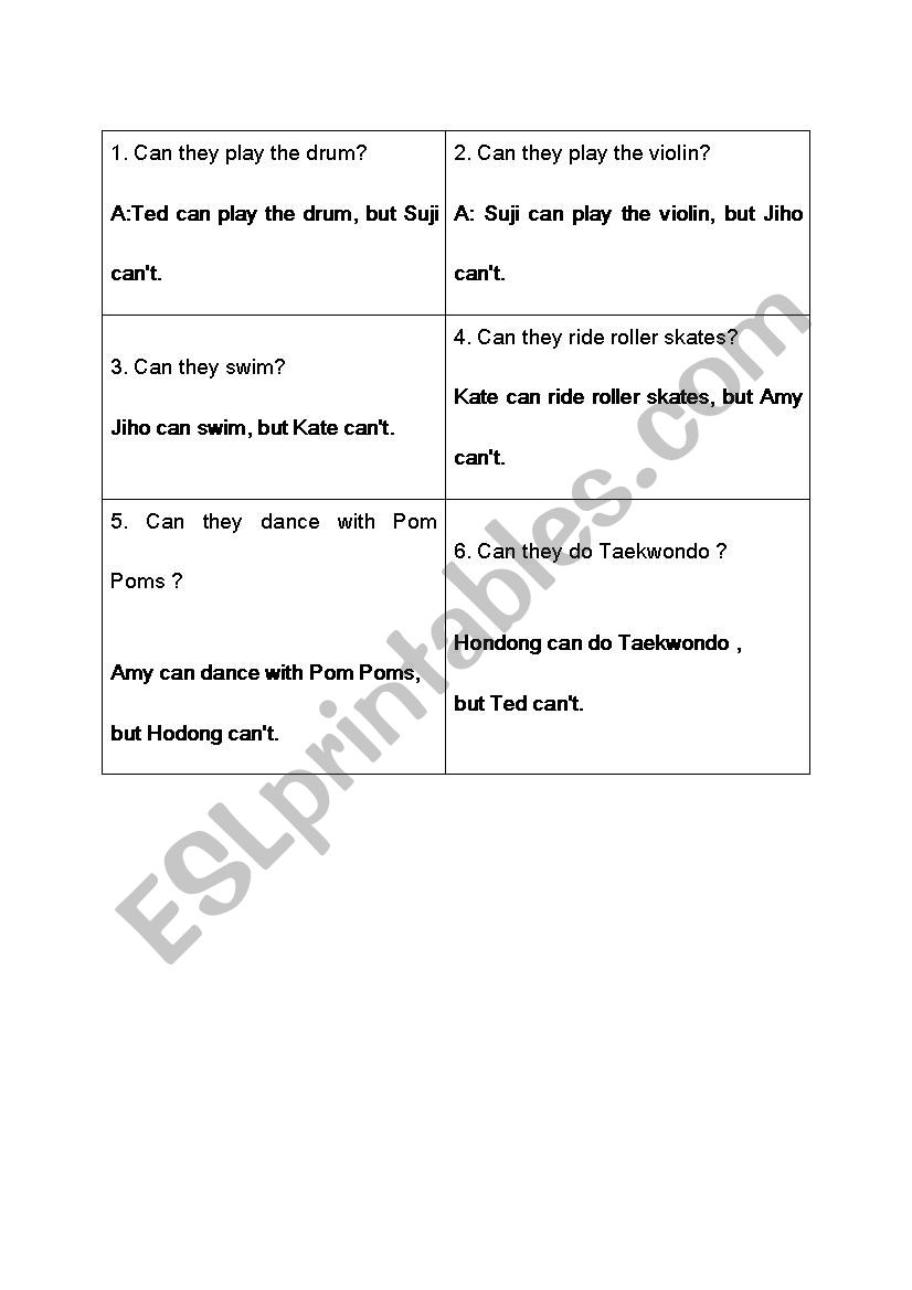 Can they play the drum? worksheet
