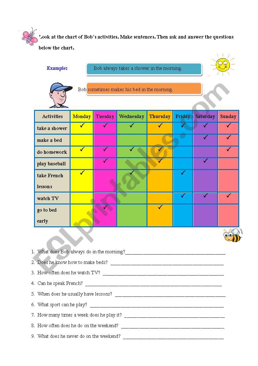 Bobs activities worksheet