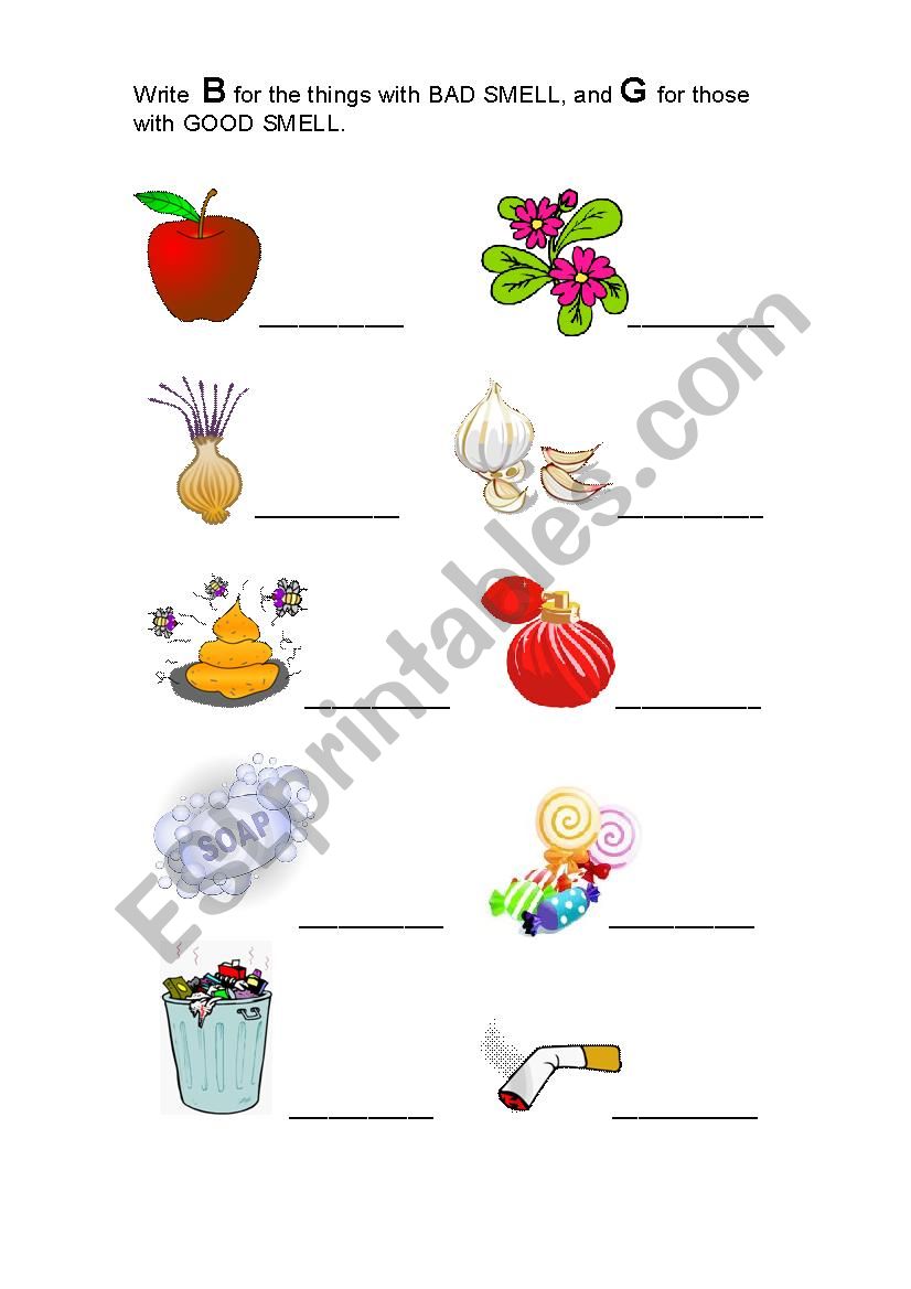 bad and good smell worksheet