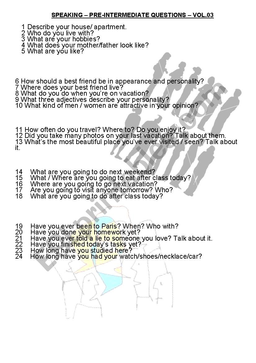 SPEAKING PRE INTERMEDIATE VOL 05 ESL Worksheet By Netitos32